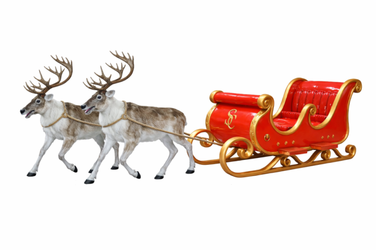 Santa sleigh with two realistic reindeer