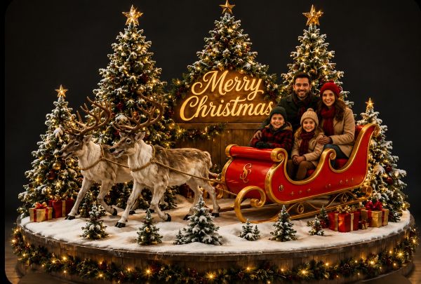Sleigh and reindeer Christmas display
